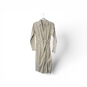Veronica Beard Wright Striped Long-Sleeve Twist Waist Midi Shirtdress Sz 2